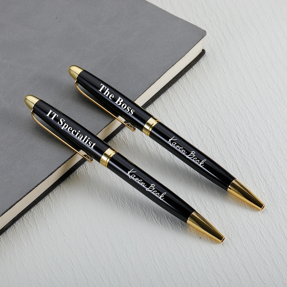 

Роскошные Металлические золотые черные шариковые ручки для подписи для бизнеса письменные принадлежности для офиса канцелярские товары индивидуальный Логотип Название подарок