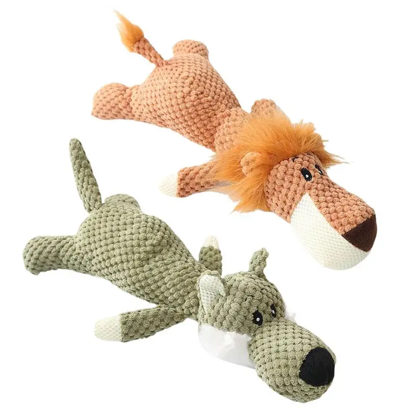 

Pet Dog Plush Animal Chewing Toy Wear-resistant Squeak Cute Lion Wolf Toys For Dog Puppy Teddy Interactive Toy Supplies