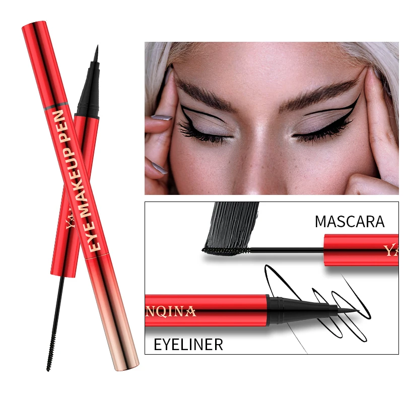 

3D Mascara Eyeliner pen Lengthening Waterproof Eyelashes Eye Liner Liquid Black Volume Silk Fibers Brush Makeup Tool Cosmetics