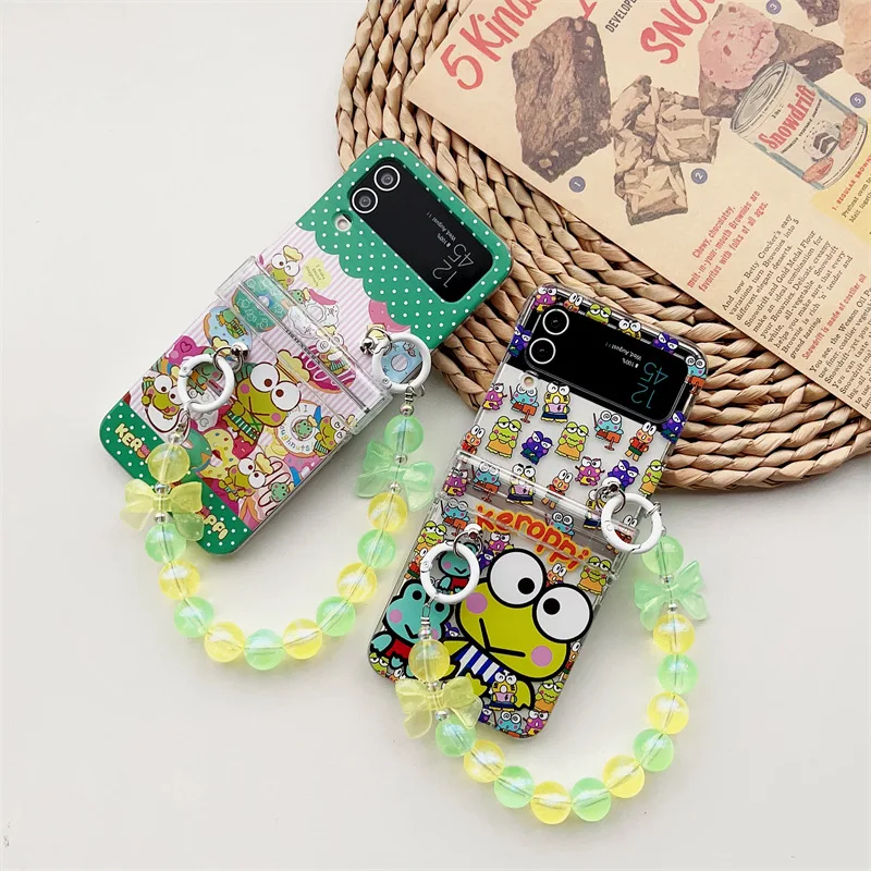 

Cartoon Frog Chains Phone Case for Samsung Galaxy Z Flip 3 Z Flip 4 Hard PC Back Cover for ZFlip3 ZFlip4 Case Protective Shell