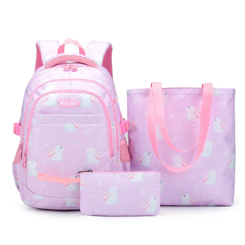 2023 New Summer Schoolbag  Three Piece Book Bag Korean Fashion Academy Style Backpack Cute Cartoon Print Book Bag Handbag