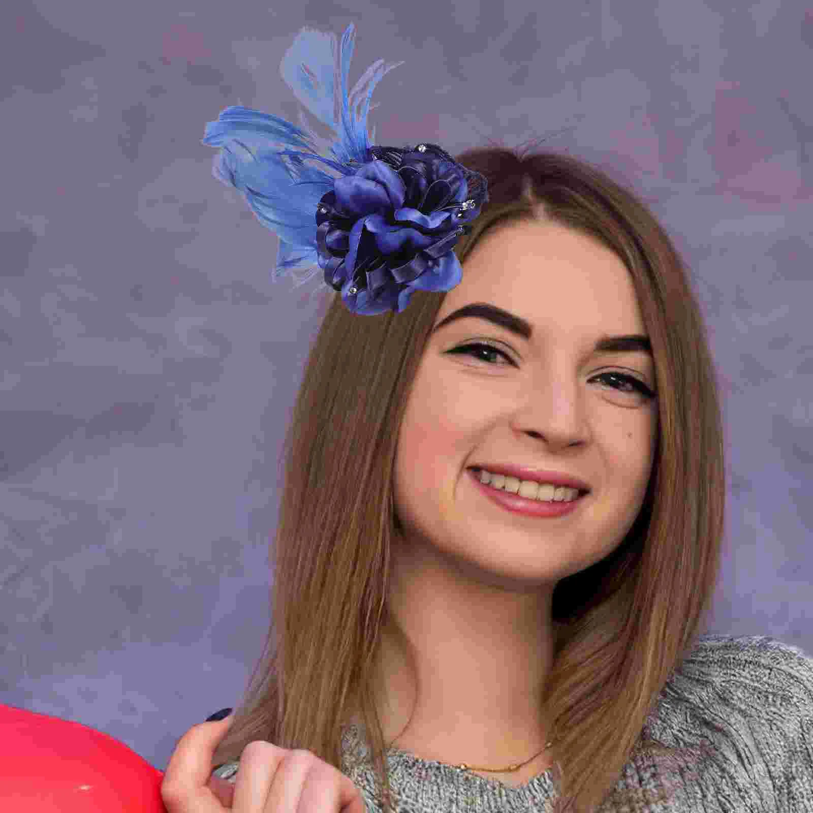 

Clothing Brooch Pin Bride Shawl Clip Fascinator Flower Jewelry Brooches Navy Blue Fascinators