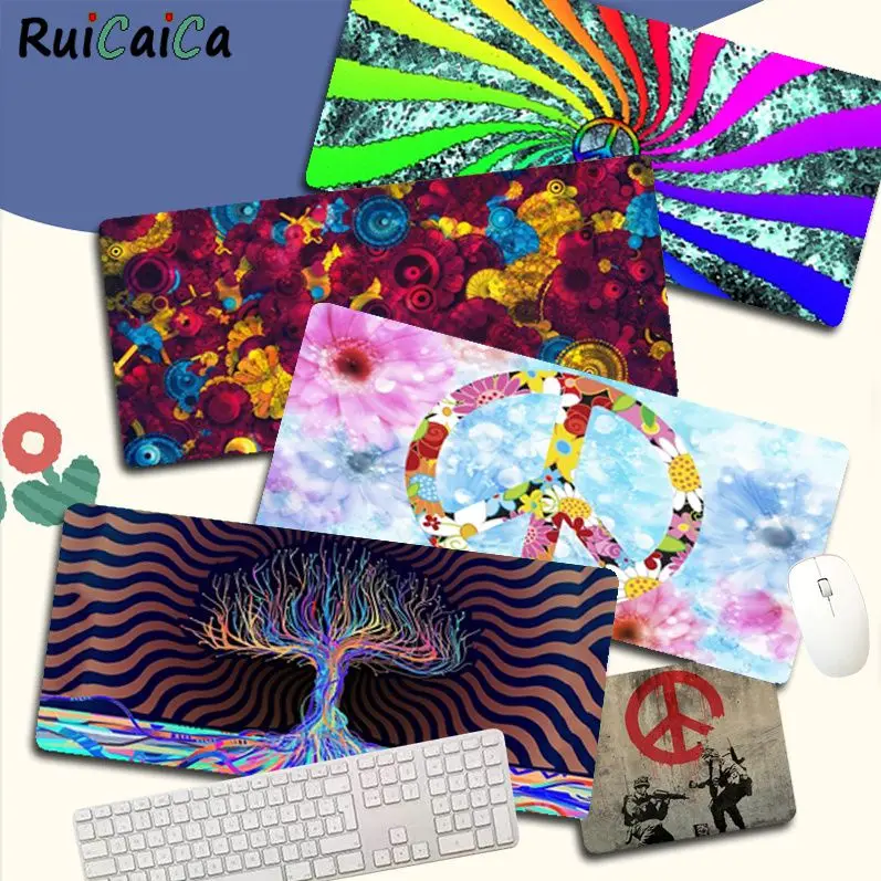

Psychedelic Art Peace My Favorite Comfort Mouse Mat Gaming Mousepad Size for large Edge Locking Speed Version Game Keyboard Pad
