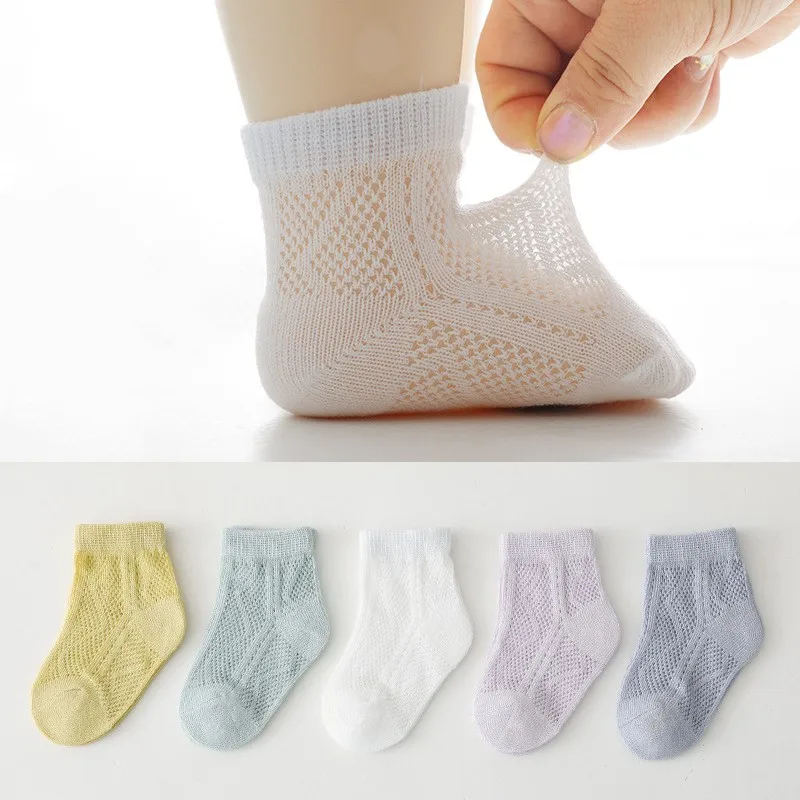 

Baby Summer Socks Pure Cotton Newborn Baby Socks Breathable Mesh Socks For 0-3Y Boys/Girls Blue Yellow Socks Milamiya