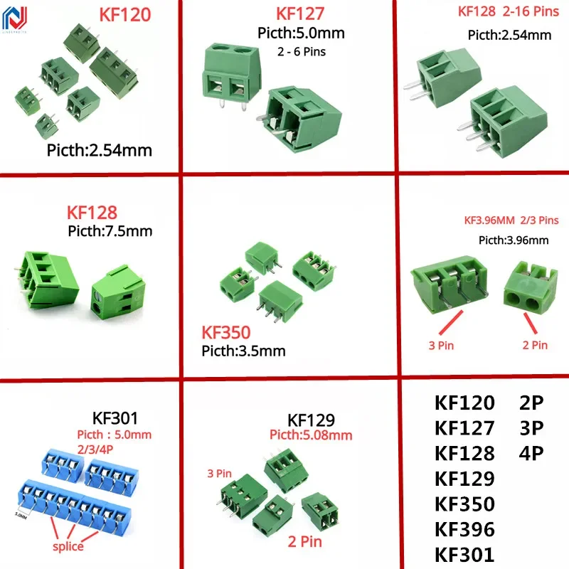 

10Pcs KF128 2Pin 3Pin Screw Type PCB Terminal Block Wire Connector 2.54mm/3.5/3.96/5.0/5.08/7.5mm Straight Pin Splice Terminals