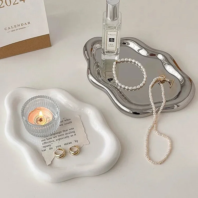 Креативная тарелка для ювелирных изделий в форме белого облака керамическая