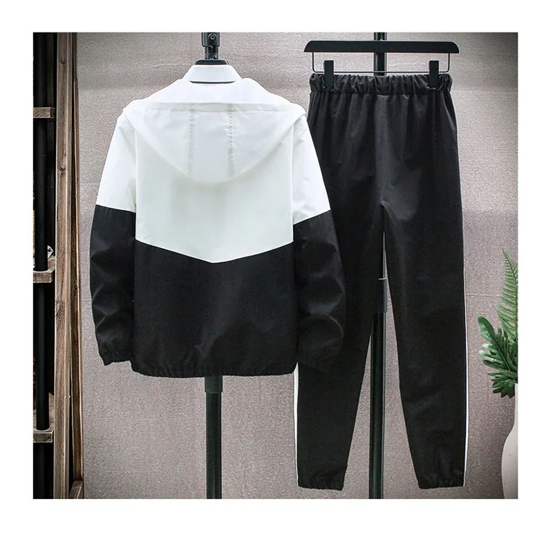 Men's Set Embroidery Brand Spring and Autumn New Sports Hoodie Two Piece Pants Fashion Casual Hip Hop Street Set Splice