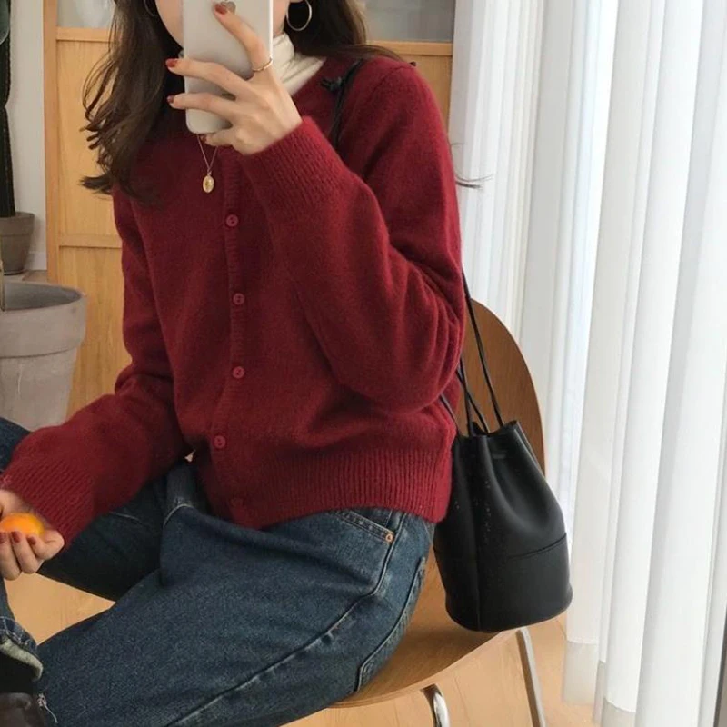 Однотонный вязаный кардиган Rimocy Женский однобортный джемпер в Корейском стиле с