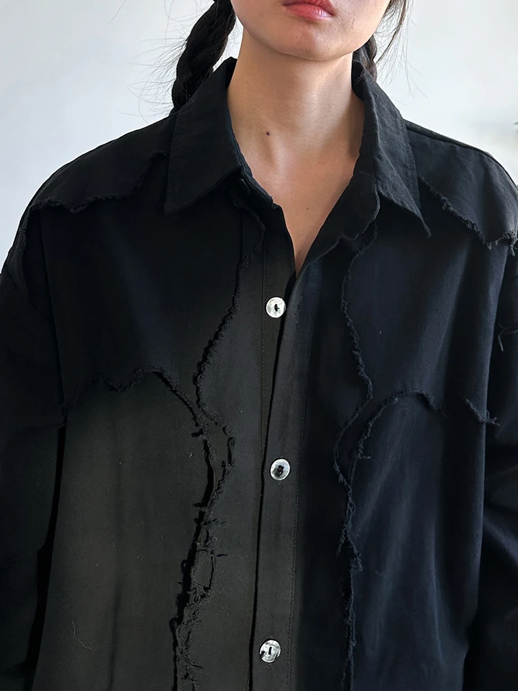 YERMORA женская черная нерегулярная сращенная повседневная блузка с лацканами и