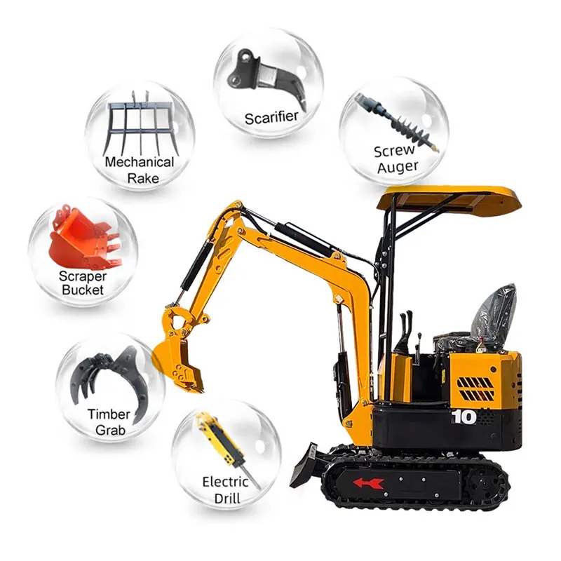 CE Farm Garden Mini Excavator Small Digger 1ton 1.5ton Diesel Micro Bagger With Swing Breaker Hammer Auger For Sale