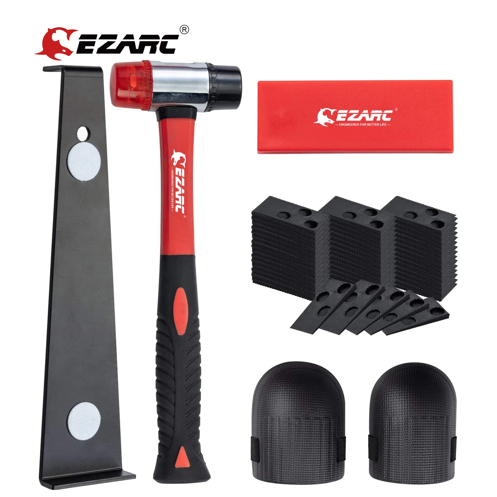 EZARC Laminate Wood Flooring Installation Kit with 60 Spacers,Pull Bar, Rubber Tapping Block, Double-Faced Mallet, Foam Kneepads