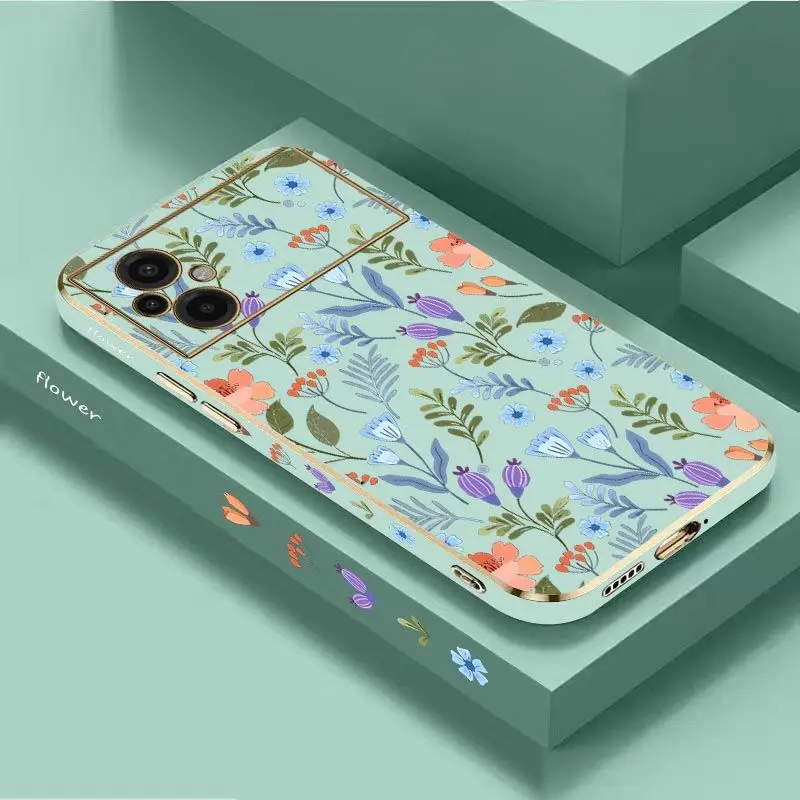 Exquisite Flowers Luxury Plating Phone Case For Xiaomi Poco M5 F4 F4 GT X4 X4 GT M4 Pro F3 X3 M3 X3 NFC X2 X3 Pro C40 Cover