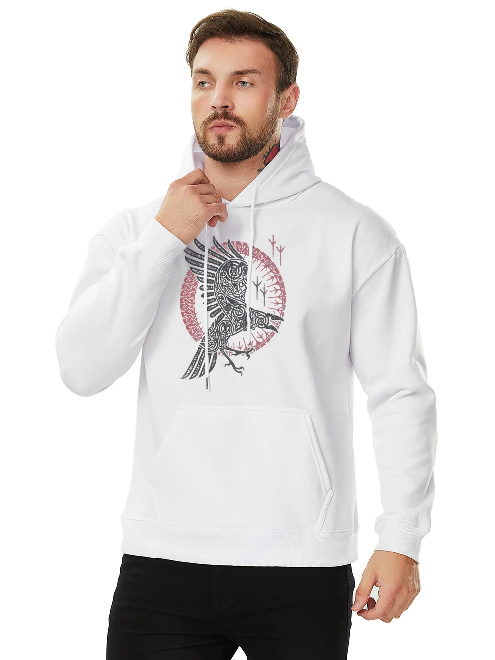 

High Quality Hoodie Men Vikings Legend Movie Ravens Print Tracksuit Winter Warm Thicken Clothing Slim Comfortable Hooded Male