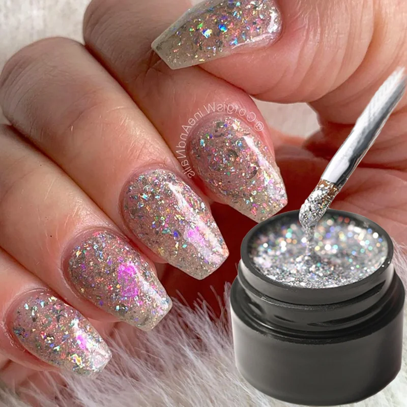 

8 Colors Glitter UV Gel Nail Polish Semi Permanent Shiny Varnishes Painting Nail Art Sequins Design Top Coat Base Manicure Gel