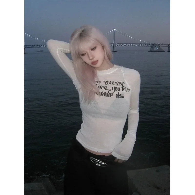 Новая американская Ретро футболка с длинным рукавом базовый красный женский