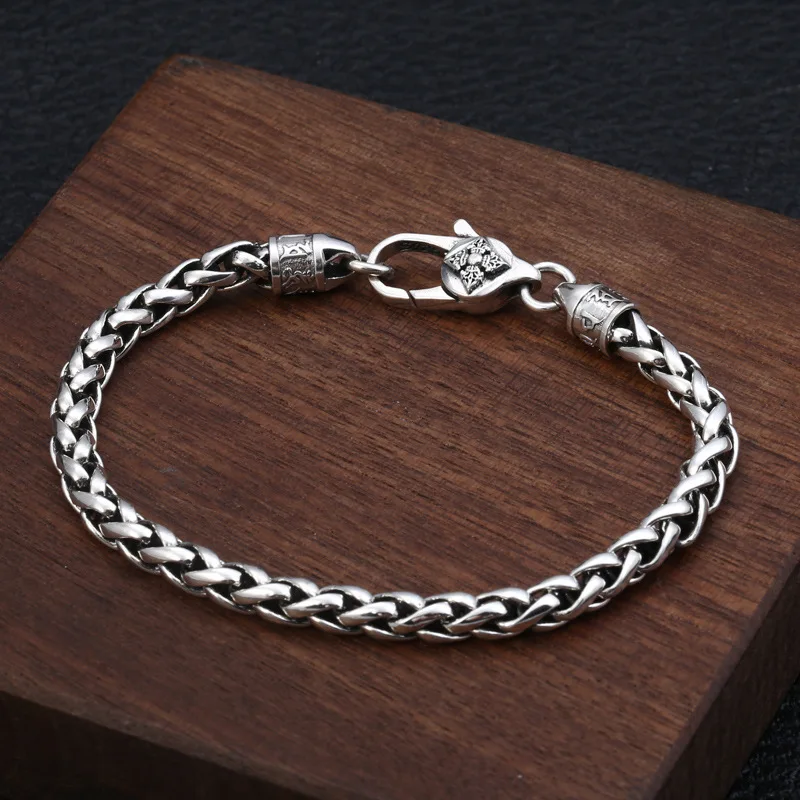 

MeiBaPJ S925 Sterling Silver Personality Vajra Pestle Six Character Mantra Hemp Rope Bracelet for Man Fashion Jewelry MY
