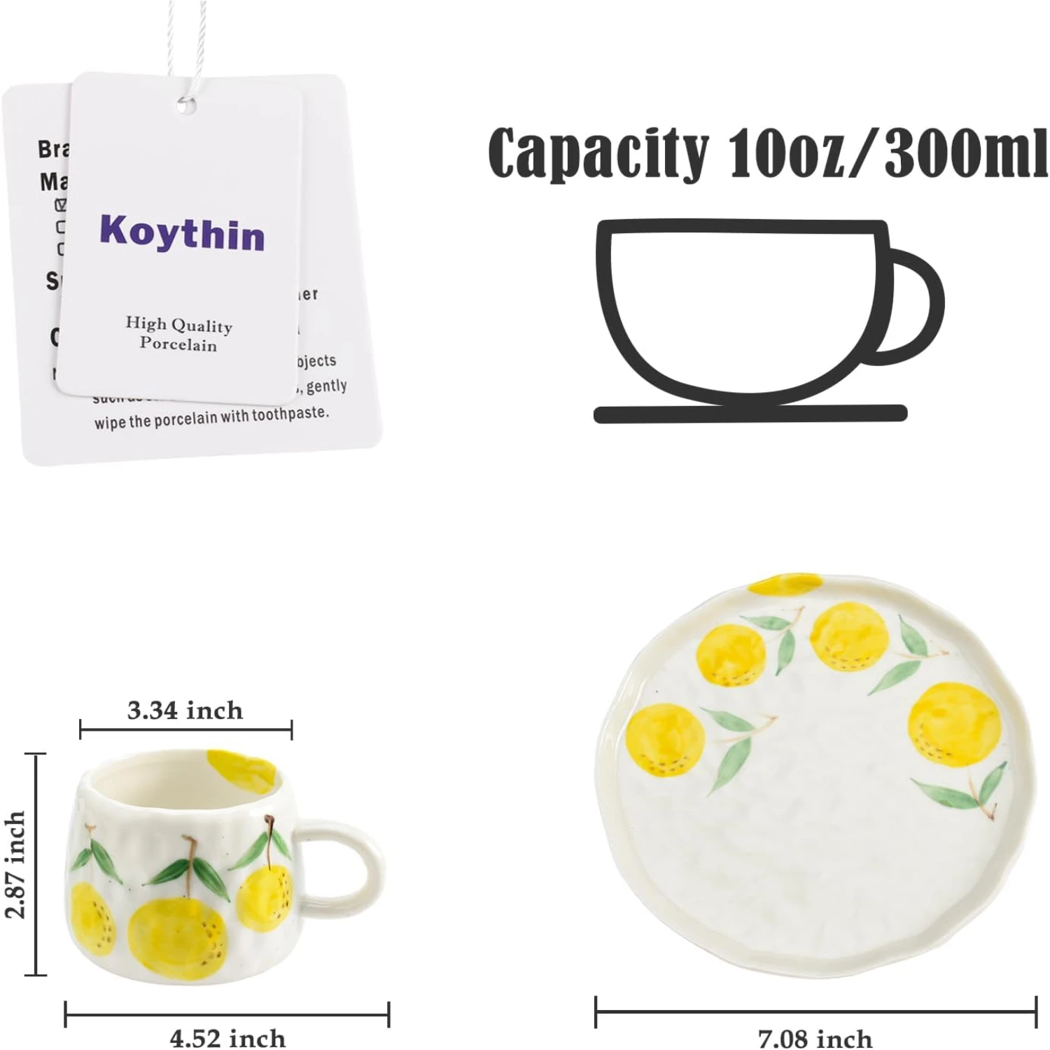 Strawberry Cute Ceramic Coffee Mug with Saucer Creative Printed Flowers Design Adorable 10 oz/300 ml Cup for Office Latte Te