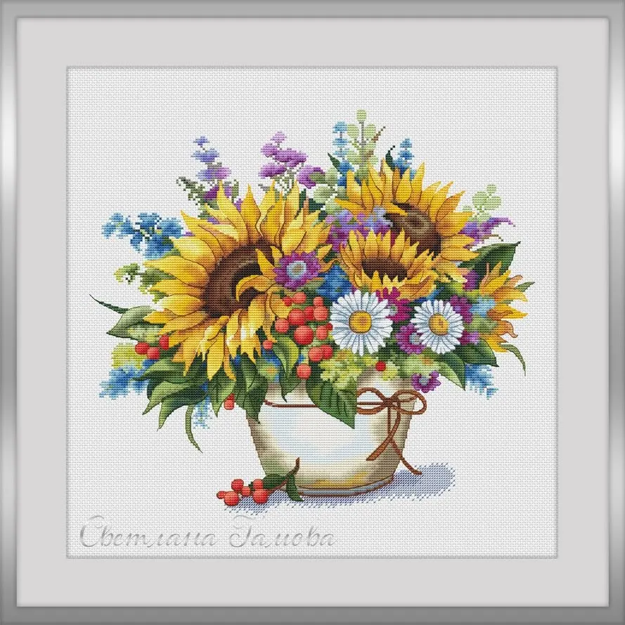 

Top Selling Sunflower Vase 44-41 Embroidery DIY 14CT Unprinted Arts Cross stitch kits Set Cross-Stitching Home Decor