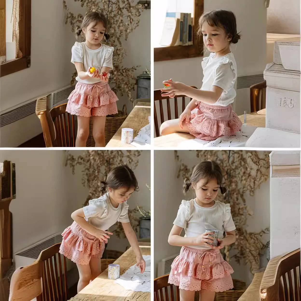 Новинка лета 2024 стильные детские хлопковые Многослойные кружевные милые шорты в