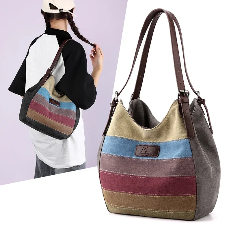 

Canvas Patchwork Female Top-Handle Tote Bags for Women Shoulder Bag 2023 Winter Vintage Ladies Commuting Shopping Handbags Bolsa
