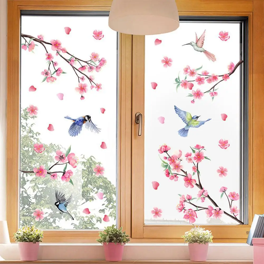 

2pcs Branches Bird Plum Blossom Wall Stickers Background Home Living Room Bedroom Study Decorative Wall Stickers Decals