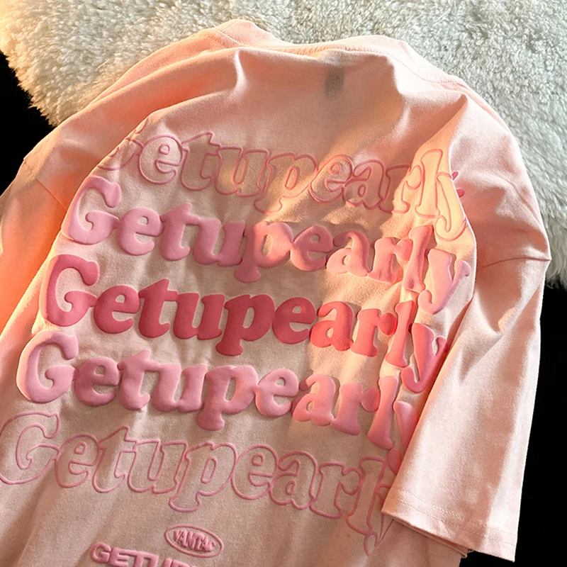 

Printing Stereogram Letter Summer Cotton Grunge T Shirt Women Short Sleeve Casual T-shirts Woman Y2K Fashion Streetwear Tops