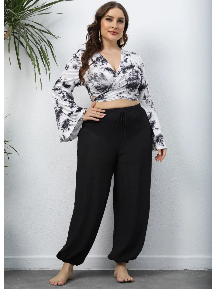 Plus size women beach pants casual loose wide-leg bloomers light pants plus size pants