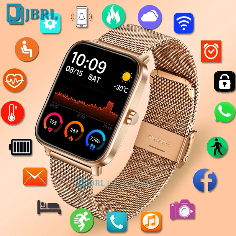 

Stainless Steel Square Smart Watch Full Touch Women Men Smartwatch Fitness Tracker Smart Clock Sport For Android IOS Smart-watch