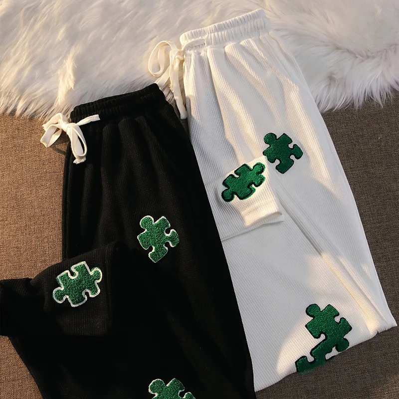 

Casual Pants Women 2022 Spring Summer Trendy Loose Straight Sweatpants Jigsaw Embroidery Pants Fashion Bottoms