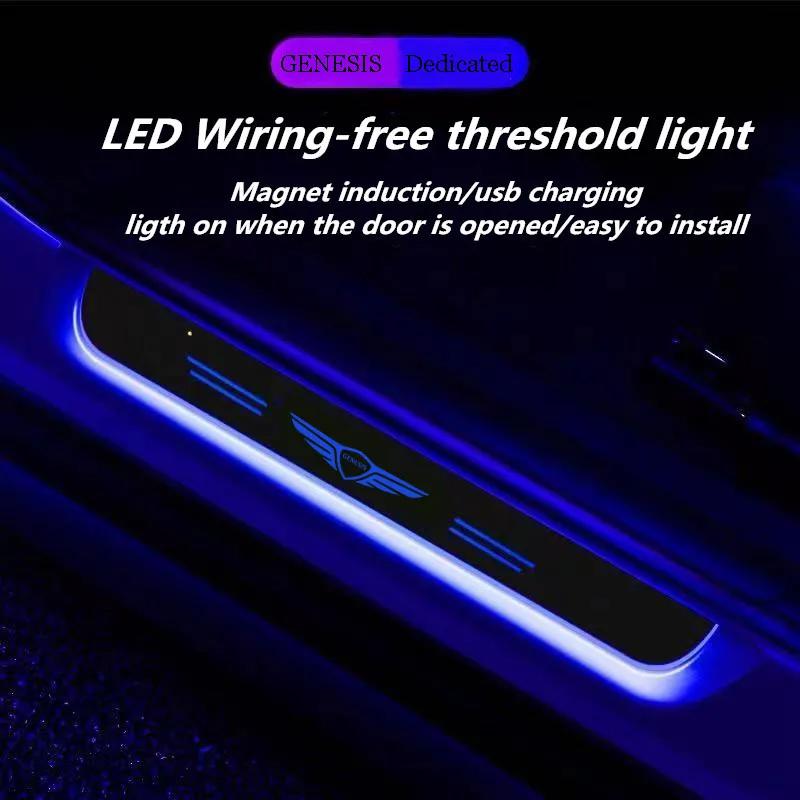 Car Acrylic USB Power Moving LED Welcome Pedal Car Scuff Plate Pedal Door Sill Pathway Light For GENESIS GV80 G80 G70 G90 GV70