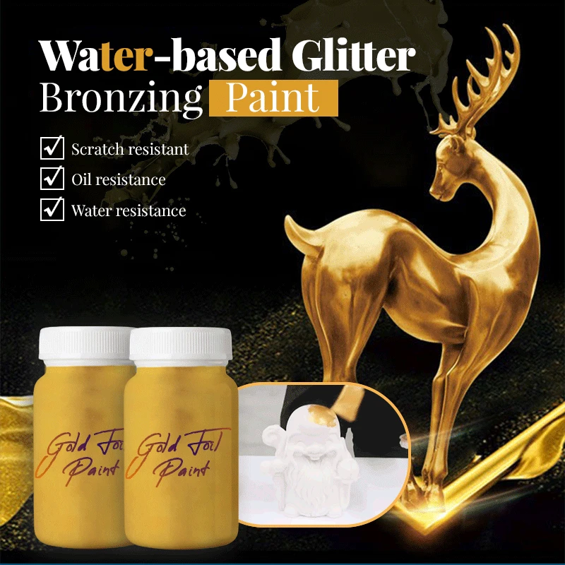 Metallic Gold Paint 24K Gold Foil Paint Oil&Water-based Glitter Bronzing Gold Leaf Paint DIY Polish Wood Furniture Metal Finish