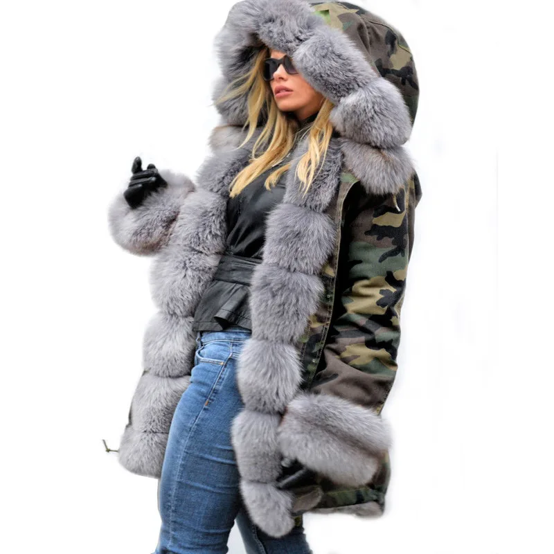 Hoodies Long Coat Oversize Faux Fur Female Parkas Winter Cotton Fleece Warm Jacket Coat Slim Women New Fashion Hooded Overcoat