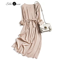 2022 womens fashion new french vintage dress h type medium long nine sleeve dress 92 8natural mulberry silk 7 2spandex