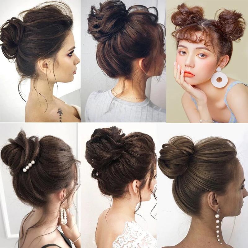 Women's Claw Clip-on Hair Buns Synthetic Curly Hair Chignon ​Fakehair Clip in Hair Heat Resistant Womens Hair Black Bun Wig images - 6