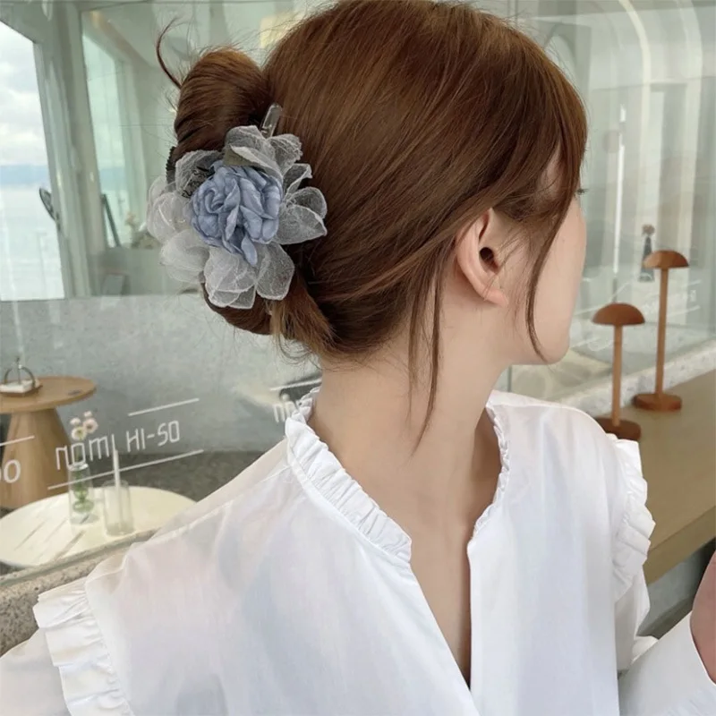 

XIPPOSS Mesh Flower Catch Clip Big Hair Clip Back Hair Clip Spring And Summer 2022 New Net Red Girl Hair Accessories Hair Clip