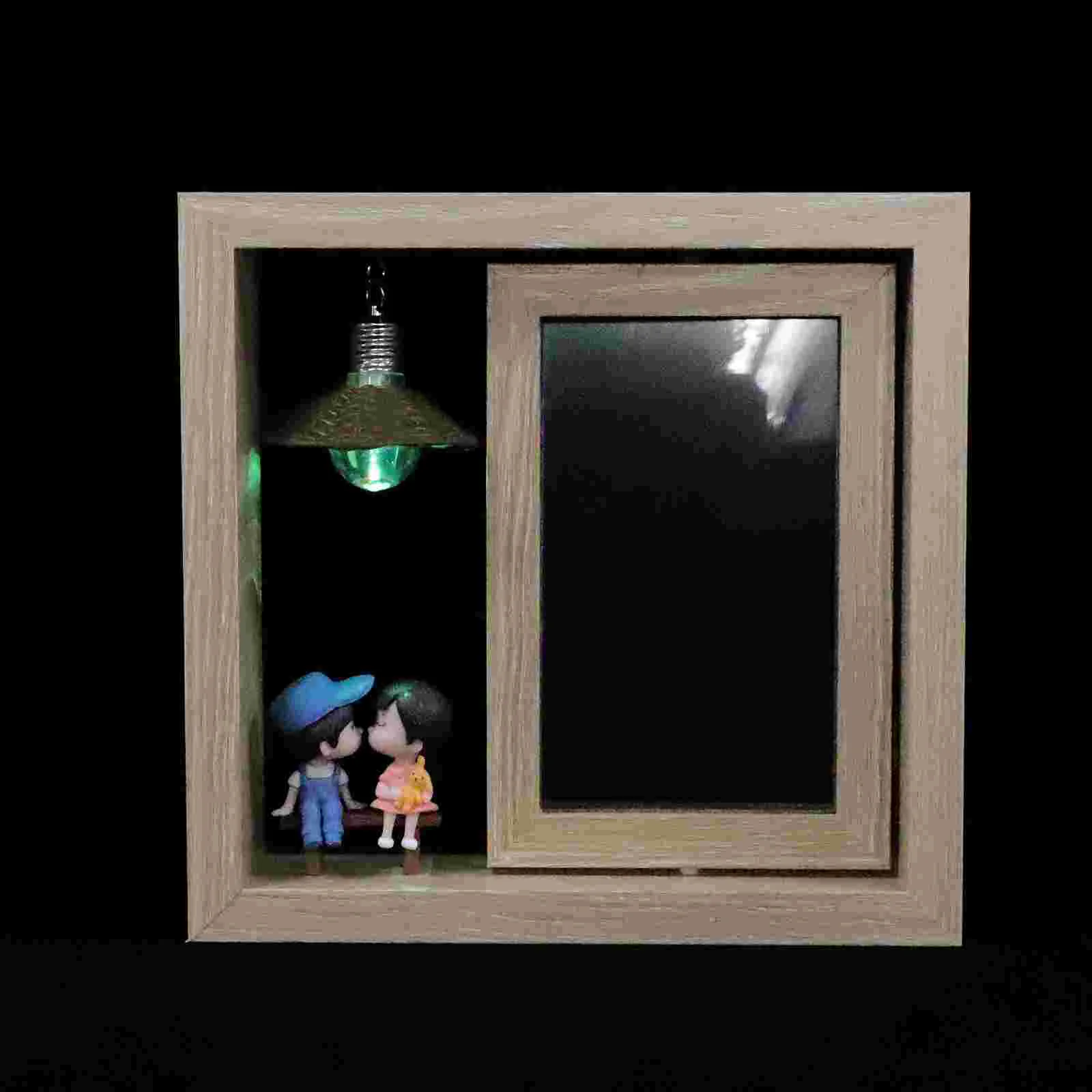 

1 Set Double-side Photo Frame Wood Night Lamp Photo Frame Rotating Photo Frame Desktop Photo Frame for End Table Cabinet