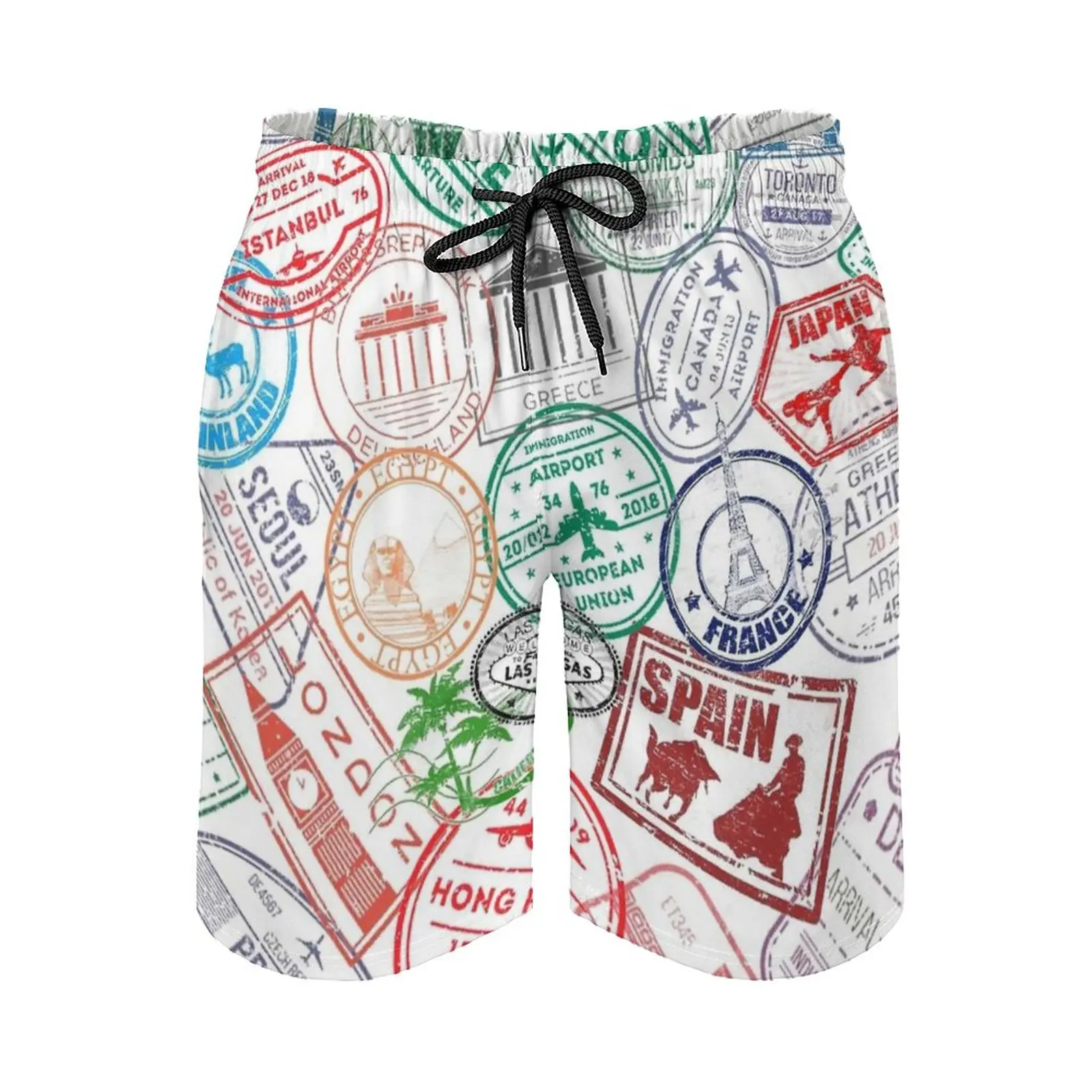 

Wanderlust Travel Stamps Men's Swim Trunks Sports Shorts Beach Trunks Surfing Pockets And Mesh Lining Wanderlust Travel Travler