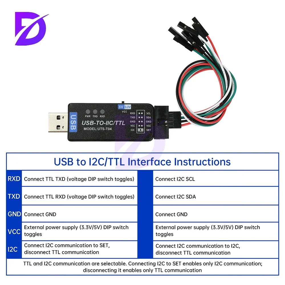 Фото USB-IC2 IIC/TTL Последовательный порт Uart Коммуникационный модуль 2-в-1 Ch341T Последовательный порт Мигающий загрузчик №4