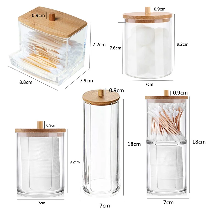 Makeup Cotton Pad Organizer Storage Box for Cotton Swabs Rod Cosmetics Jewelry Organizer Container with Bamboo Lid Home Storage images - 6