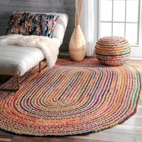 rug 100 natural jute cotton reversible oval rug living modern carpet area rug home floor decoration