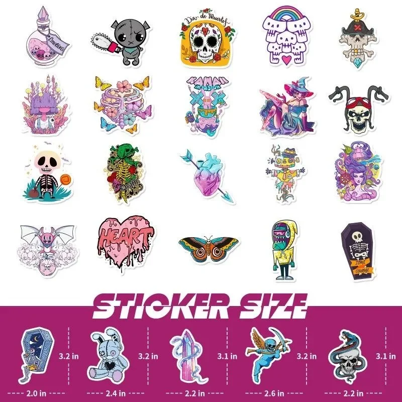 Готическая ведьма черная волшебная наклейка со скелетом колдовская с героями