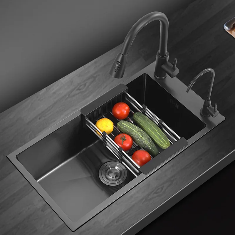 

Side opening 304 stainless steel sink black thickened and deepened under the counter basin kitchen small sink