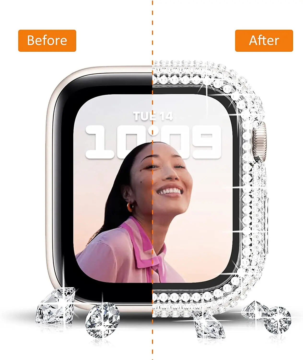 Smart Watch Case for Apple Watch Series 7,Diamond Protective Cover with built-in screen protector For iWatch 41MM 45MM