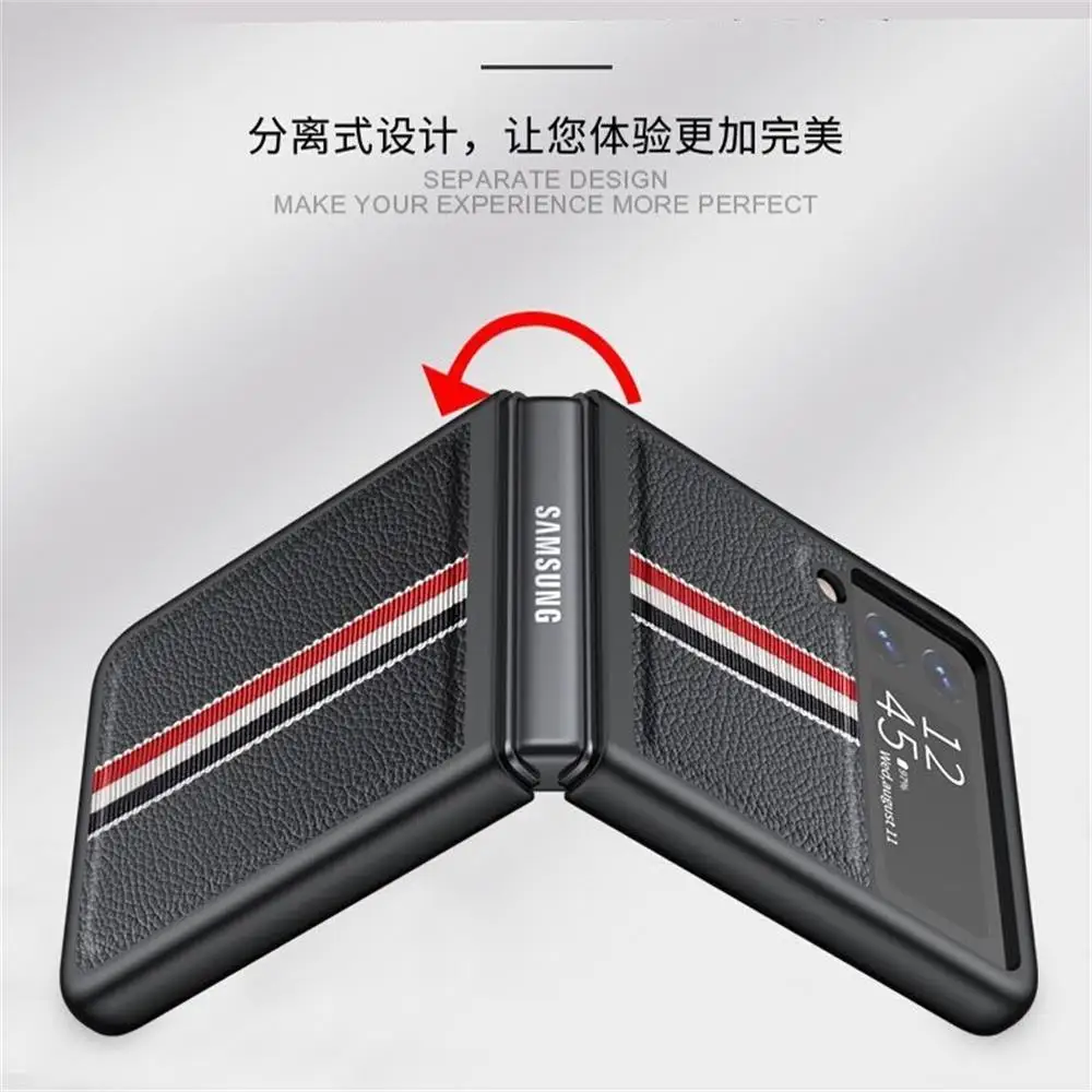 Cena Luksusowy Pasek Litchi Tekstury Skórzany Pokrowiec Do Samsung Galaxy Z Flip 4 3 Flip4 Flip3 Składany, Odporny Na Wstrząsy Ochronny Twardy Futerał