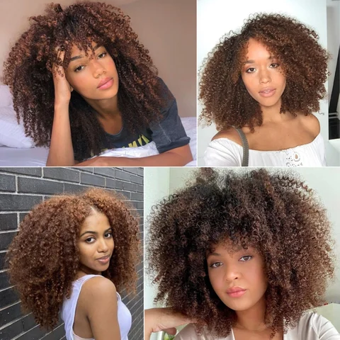 Коричневые цветные вьющиеся накладные волосы на клипсе, афро вьющиеся человеческие натуральные накладные волосы на клипсе, вьющиеся накладные волосы, человеческие волосы