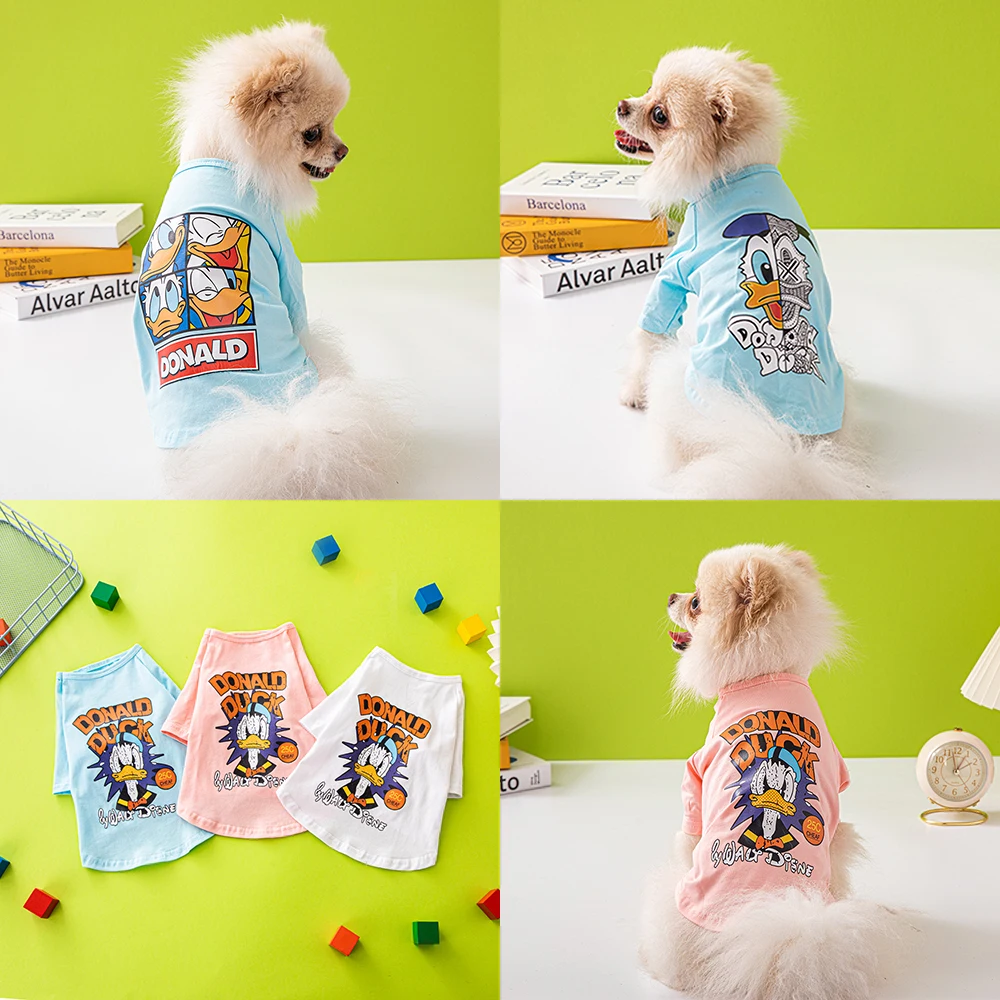 

2022 Hot Sale Summer Dog Clothes Disney Cute Donald Duck Dog Coat Comfortable Breathable Cotton Pet Clothing Puppy T-Shirt