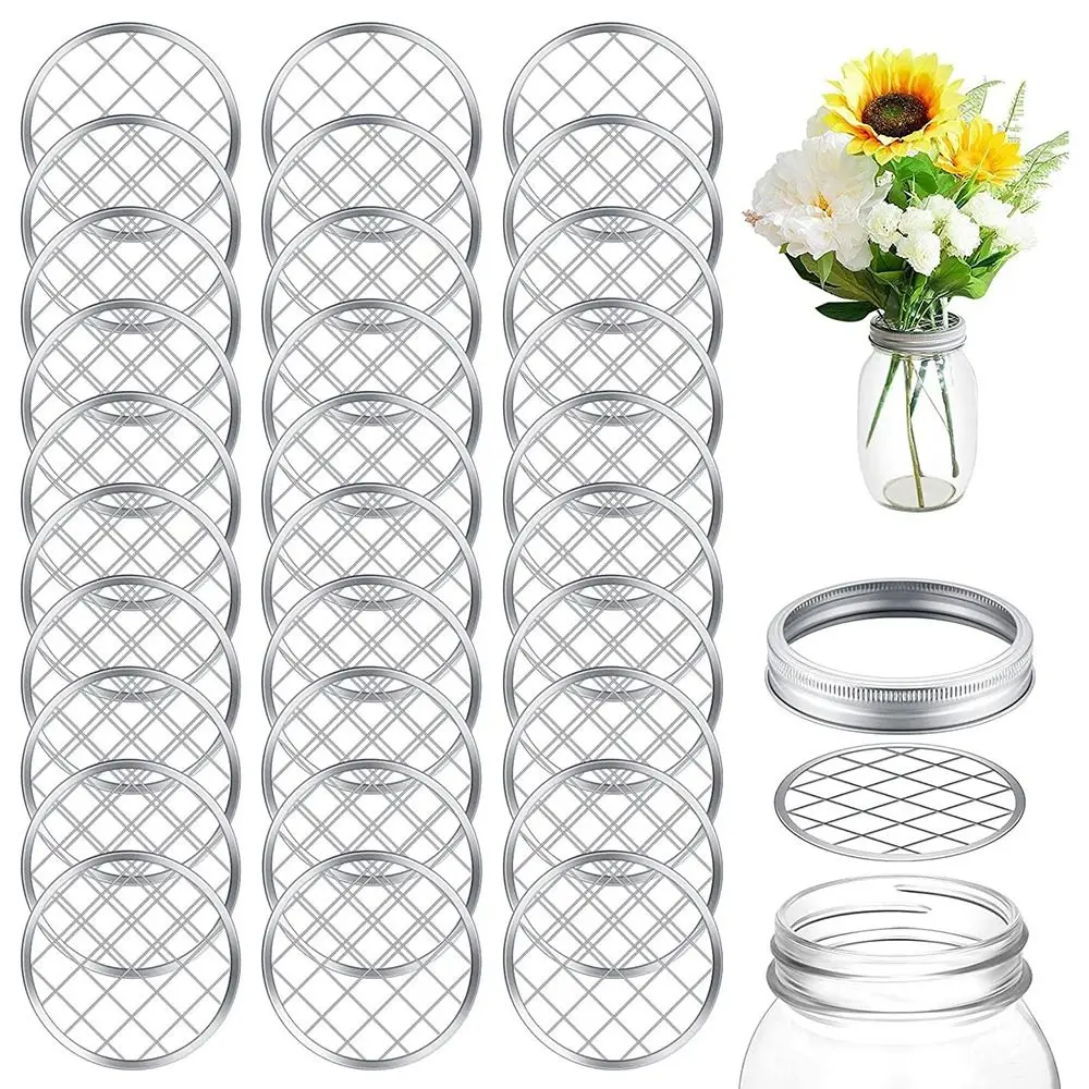 

Silvery Floral Insert Wide Regular Mouth Multipurpose Vase Grid Organizer Jar Lid for Canning Jars Flower Frog Lids