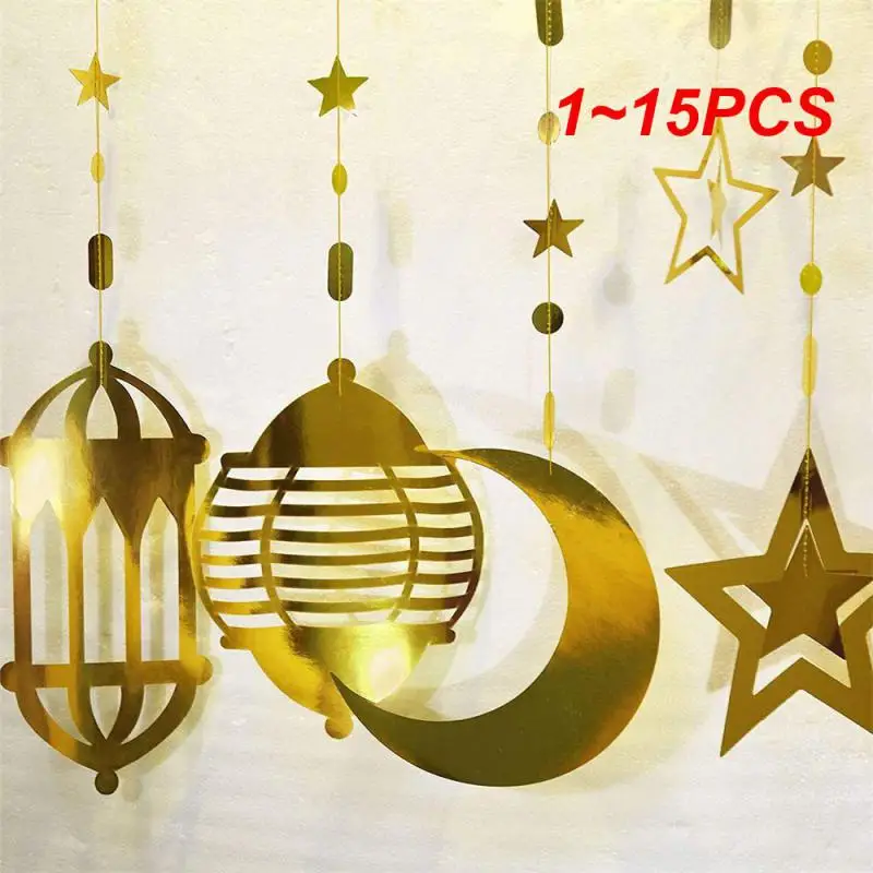 

1~15PCS Eid Mubarak Gold Banner Decoration Moon Star Light Garland Ramadan Kareem Decoration 2023 for Home Islam Muslim Party