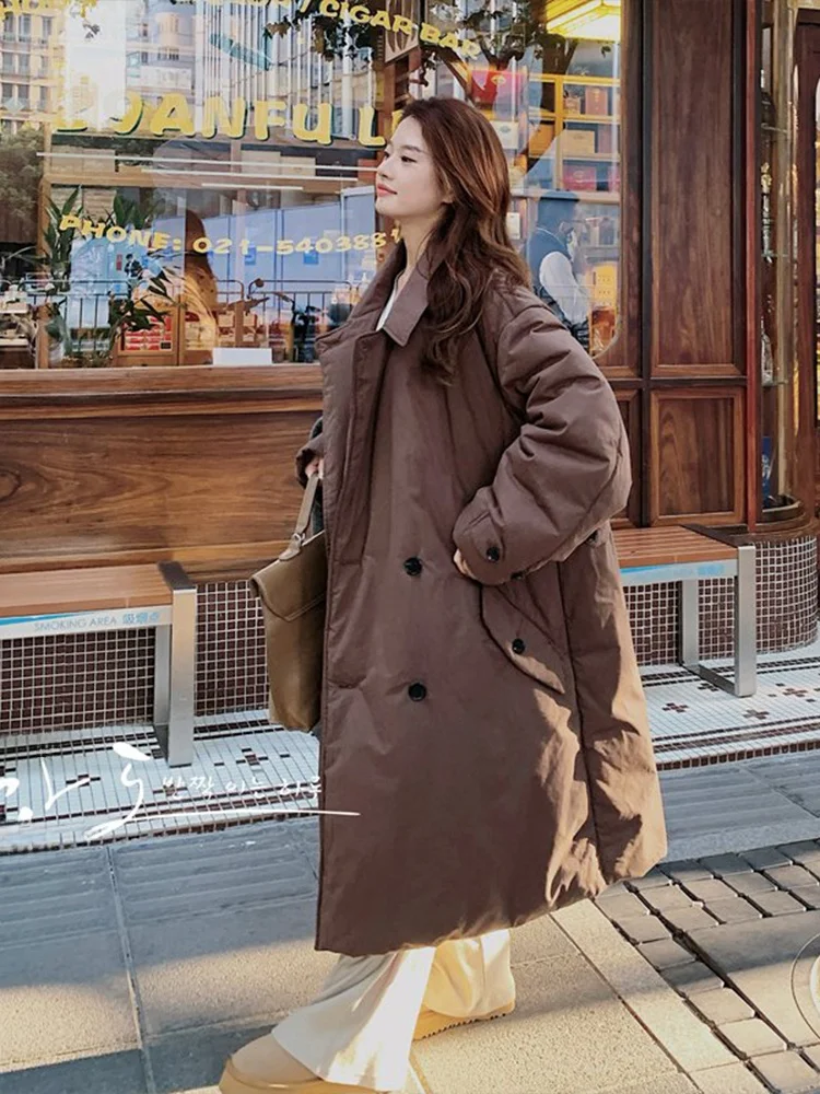 Ретро темперамент кофейного цвета повседневный универсальный пуховик верхняя