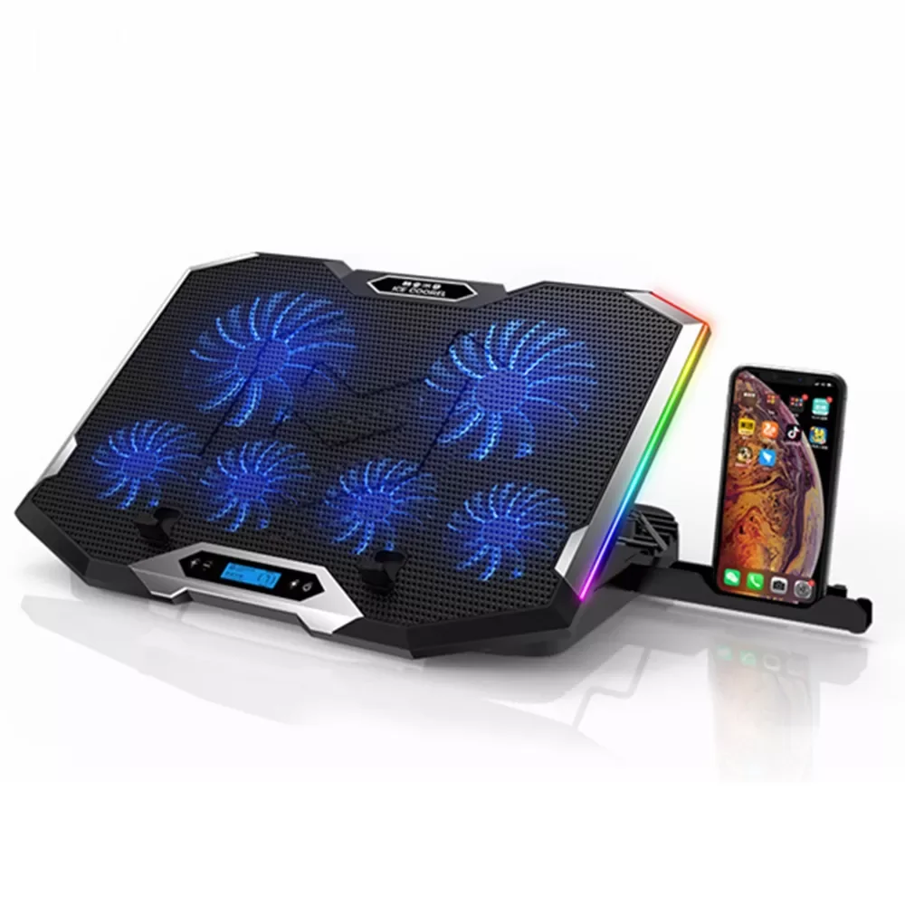 

Охлаждающая подставка RGB для ноутбука 12-18 дюймов, 6 вентиляторов, охлаждающая подставка для ноутбука с ЖК-экраном, регулируемая подставка дл...